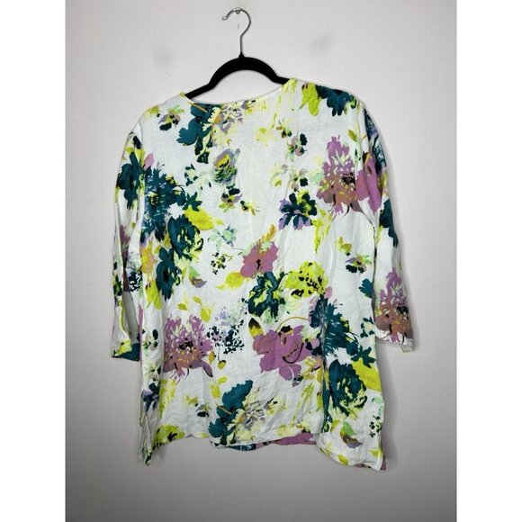 Premise Pink and White 3/4 Sleeve Embellished Blouse Linen Blend Size Large - Picture 2 of 9